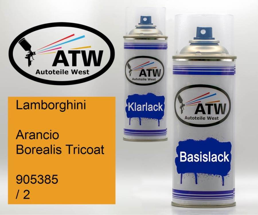 Lamborghini, Arancio Borealis Tricoat, 905385 / 2: 400ml Sprühdose + 400ml Klarlack - Set, von ATW Autoteile West.